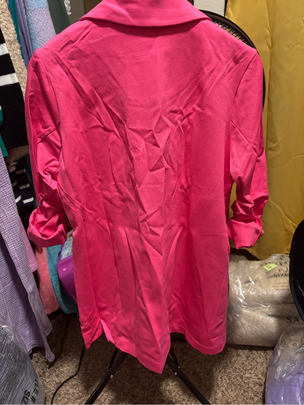 Dear Scarlett Blazer. Women's Hot Pink Open-Front Blazer Jacket. - Picture 3 of 4